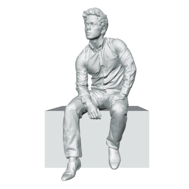 istock Model of a young guy sitting on a box isolated on a white background. 3D. Vector illustration 1334830922