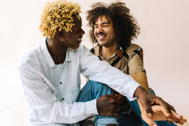 istock Queer lovers smiling at each other 1334837810