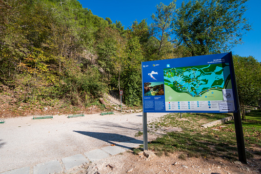 Krka National Park Sign in Šibenik-Knin County, Croatia, with images visible on the sign