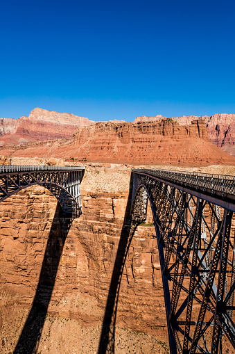 The Navajo Bridge spans the Colorado River at Marble Canyon, Arizona, USA