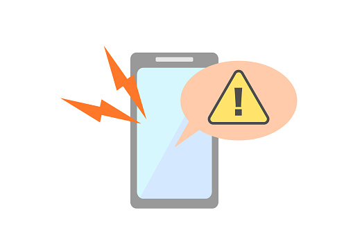 A smartphone receives a warning notification. Vector illustration.