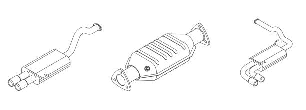 Vector isometric illustration of car exhaust pipe and catalytic converter Vector contour isometric illustration of car exhaust pipe and catalytic converter system - line art plug adapter stock illustrations