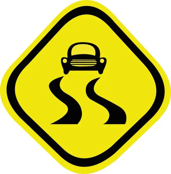 Vector illustration of Vector illustration of road sign emoticon - slippery