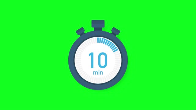 The 10 minutes, stopwatch icon. Stopwatch icon in flat style. Motion graphics.