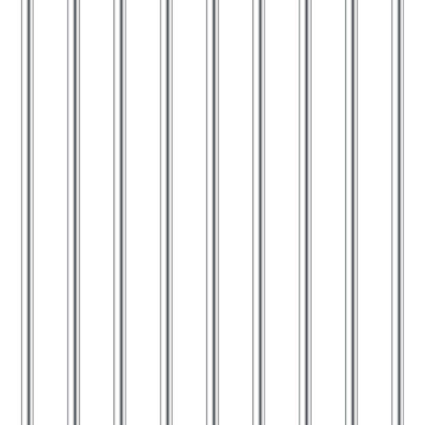 istock Realistic metal prison bars isolated on white background. Detailed jail cage, prison iron fence. Criminal background mockup. Creative vector illustration 1334846261