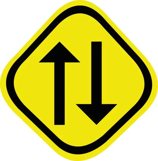 Vector illustration of Vector illustration of road sign emoticon - two way traffic