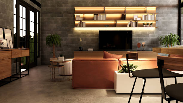 istock Interior Empty Modern Loft Office open space modern office footage.Modern open concept Lobby and reception area meeting room design. 3D Rendering . 1334847281