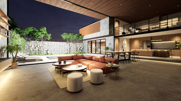 istock Interior Empty Modern Loft Office open space modern office footage.Modern open concept Lobby and reception area meeting room design. 3D Rendering . 1334847314