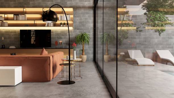 istock Interior Empty Modern Loft Office open space modern office footage.Modern open concept Lobby and reception area meeting room design. 3D Rendering . 1334847325