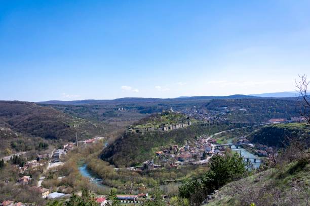 The beautiful view from a view point above Veliko Tarnovo - the Old Capital of Bulgaria The beautiful view from a view point above Veliko Tarnovo - the Old Capital of Bulgaria bulgarian culture bulgaria bridge river stock pictures, royalty-free photos & images