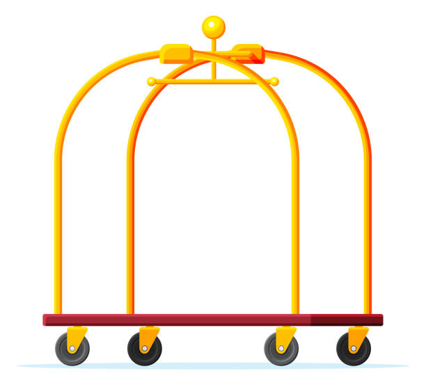 ilustrações de stock, clip art, desenhos animados e ícones de empty hotel luggage cart. hotel baggage trolley - luggage cart baggage claim luggage hand truck