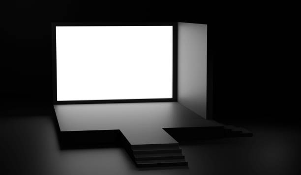 istock The pedestal on background with stand concept Backdrop standing empty shelves 3D illustration. 1334848533