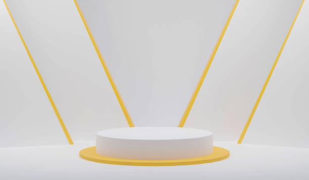 istock The pedestal on background with stand concept Backdrop standing empty shelves 3D illustration. 1334848682