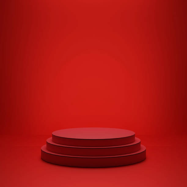 istock The pedestal on background with stand concept Backdrop standing empty shelves 3D illustration. 1334848829