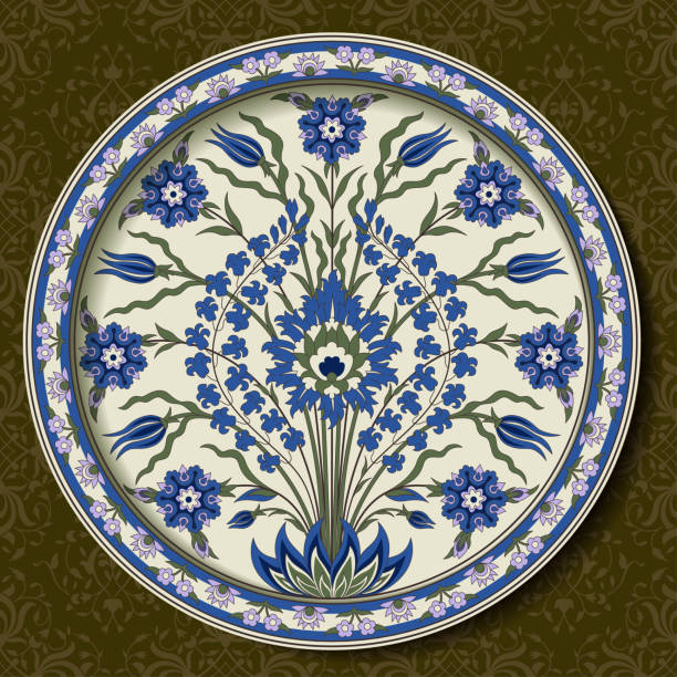 istock Decorative round floral pattern with bouquet of whimsical flowers. Ancient Persian style. Plate, arabesques. Seamless classic pattern as a background. 1334849611