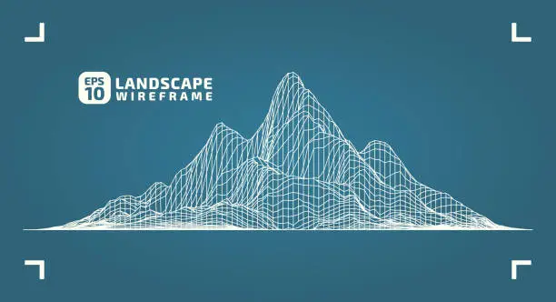 Vector illustration of Abstract wireframe background. 3D grid technology illustration landscape.
