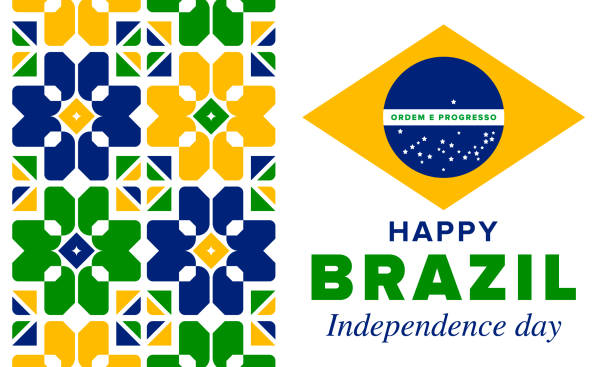 dzień niepodległości brazylii. szczęśliwego święta narodowego. dzień wolności. świętuj corocznie we wrześniu 7. flaga brazylii. patriotyczny brazylijski design. plakat, karta, baner, szablon, tło. ilustracja wektorowa - brazil stock illustrations