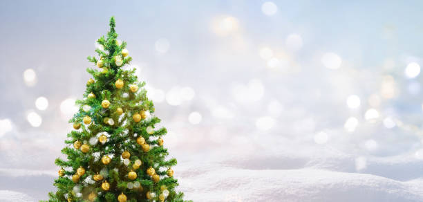 istock Beautiful festive Christmas light snowy background. 1334851854