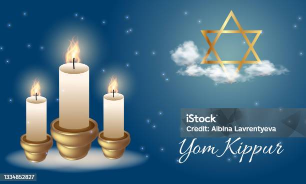 Realistyczny Sztandar Jom Kippur Symbole Jom Kippur Ilustracja Wektorowa - Stockowe grafiki wektorowe i więcej obrazów Jom Kippur