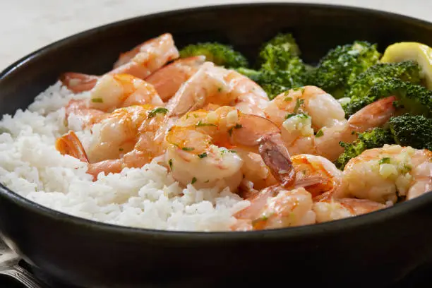 Photo of Shrimp and Rice Bowl with Steamed Broccoli