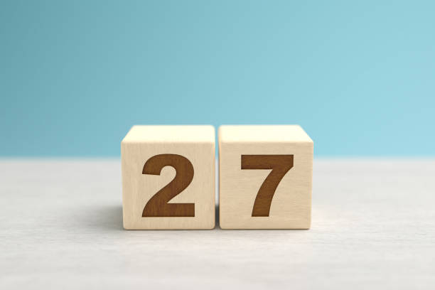 Wooden toy blocks forming the number 27. Wooden toy blocks forming the number 27. number 27 stock pictures, royalty-free photos & images