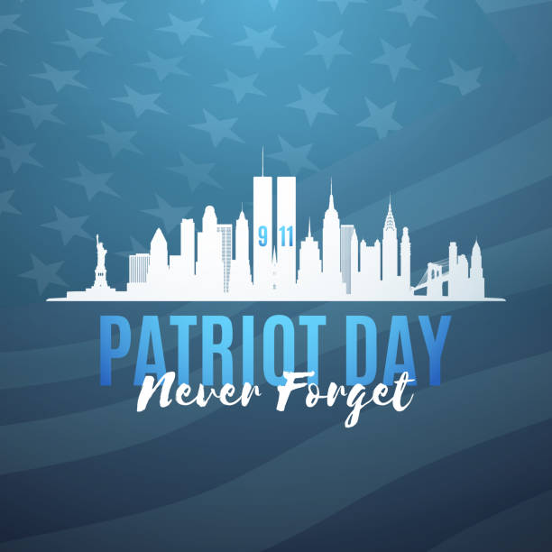 New York skyline silhouette with Twin Towers and text Never Forget. American Patriot Day banner. September 9/11. Vector illustration. New York skyline silhouette with Twin Towers and text Never Forget. American Patriot Day banner. September 9/11. Vector illustration. september 11 stock illustrations