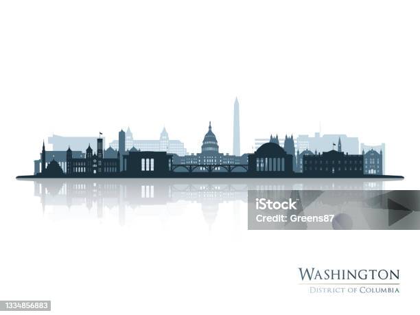 Силуэт Горизонта Вашингтона С Отражением Пейзаж Вашингтона Округ Колумбия Векторная Иллюстрация — стоковая векторная графика и другие изображения на тему Вашингтон округ Колумбия