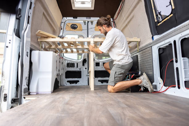 istock Man working on the interior of his camper van 1334858635