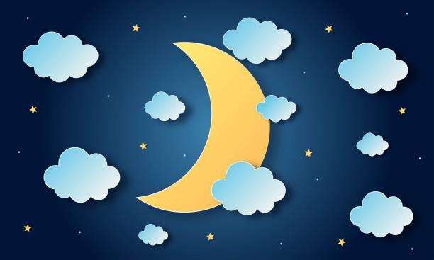 istock night sky. moon, stars and clouds in midnight. paper art style. vector illustration. 1334858683