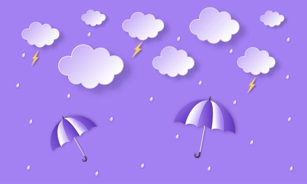 istock happy monsoon season background. rainbow in the rainy. paper art style. vector illustration. 1334858738