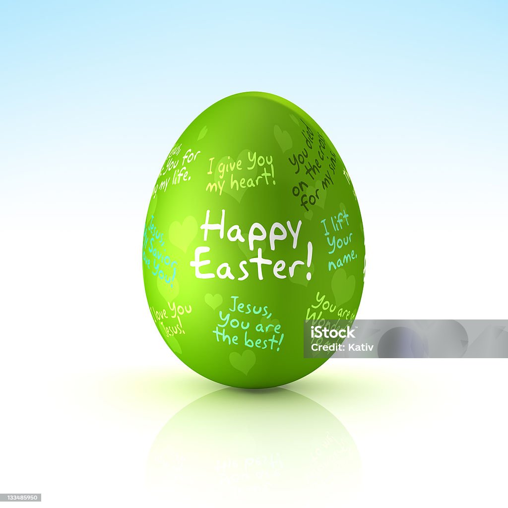 Happy Easter Egg (XXXL) Green easter eggs with handwritten texts. The true meaning of Easter. Animal Egg Stock Photo