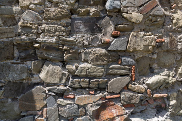istock Wall texture from old raw bricks and stone. Old walls destroyed by time. Tbilisi, Georgia. 1334860114