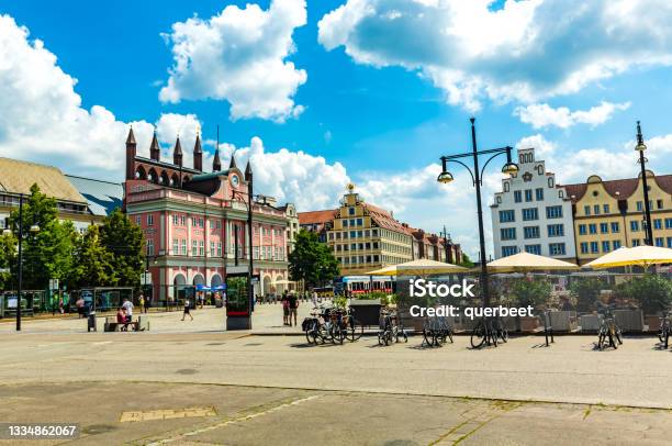 Downtown Rostock With City Hall Stock Photo - Download Image Now - Rostock, Town Square, City