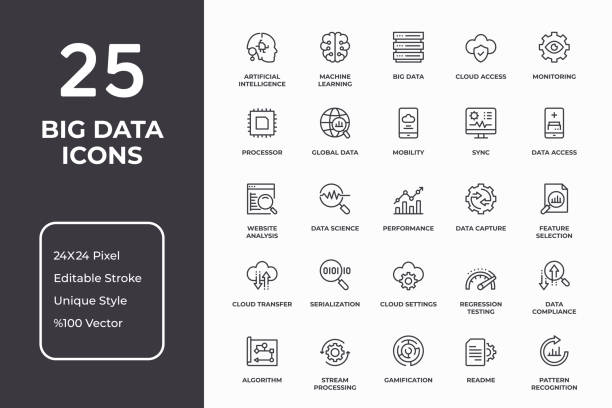 ilustrações de stock, clip art, desenhos animados e ícones de big data thin line icon set - business intelligence