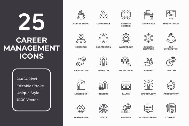 Career Management Thin Line Icon Set Vector Style Editable Stroke Career Management Thin Line Icon Set thin line icons stock illustrations