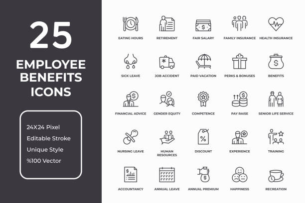 ilustrações de stock, clip art, desenhos animados e ícones de employee benefits thin line icon set - bônus