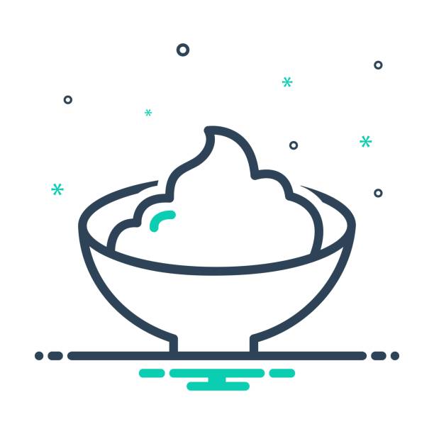 Cream paste Icon for cream, paste, dope, rubbing, bowl, cheese, ceramic, milk, delicious, dessert,  flavor, ice cream spreading cheese stock illustrations