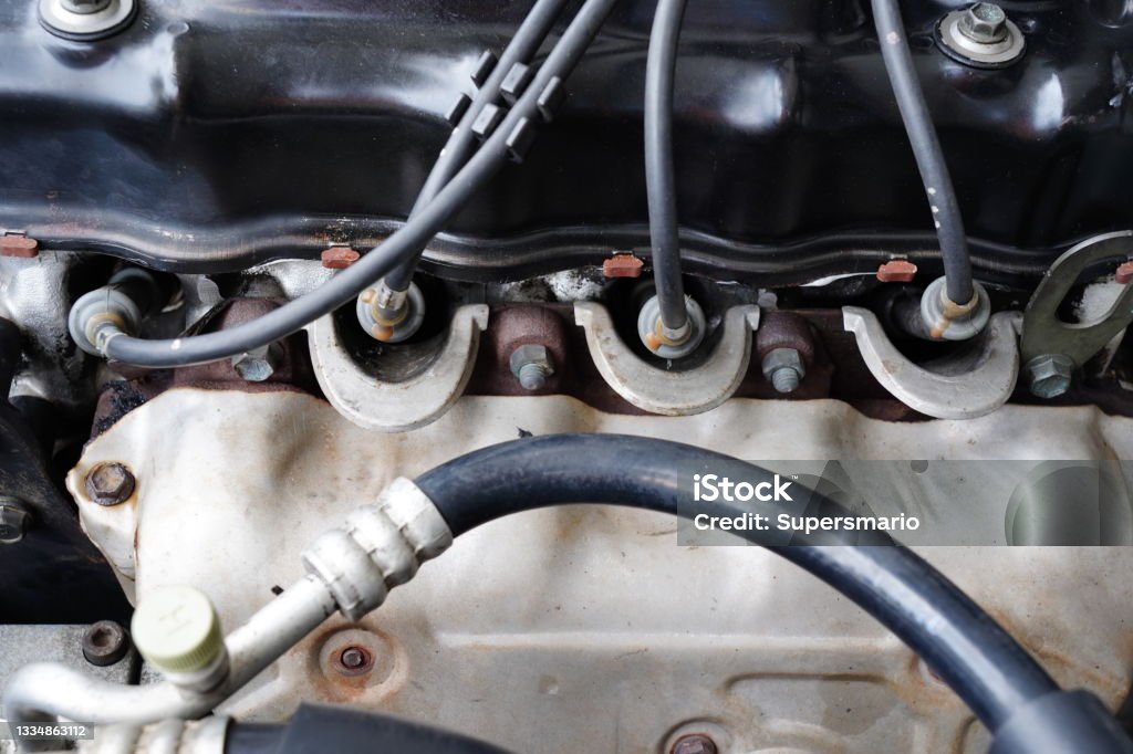 Engine Plug Cable Spark Plug Cable In The Old Engine Stock Photo - Download Image Now ...