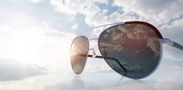 istock Polarized sunglasses on sunny sky UV protection 1334866432
