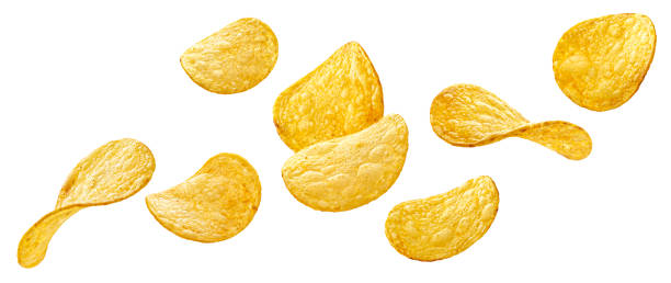 istock Natural potato chips isolated on white background 1334868189