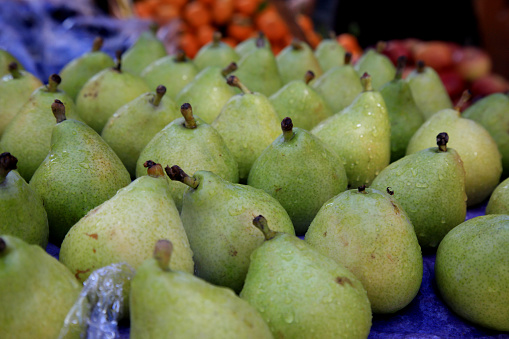 salvador, bahia, brazil - august 17, 2021: Pear fruit for sale at fair in Salvador city.