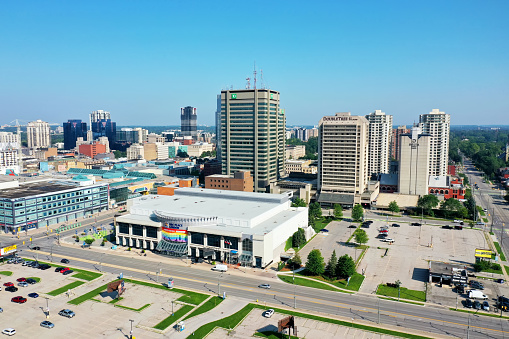 An aerial of RBC Place London in London, Ontario, Canada. Formerly London Convention Centre, it is a venue for conventions and weddings