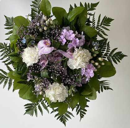 Soft Purple Lilac Flowers mixed with white carnations