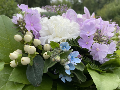 Soft Purple Lilac Flowers mixed with white carnations