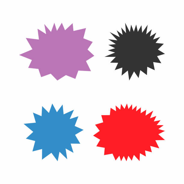 illustrations, cliparts, dessins animés et icônes de ensemble de starbursts colorés isolés. illustration vectorielle plate. - spiked