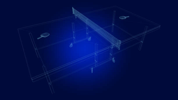 istock Abstract animation drawing of table tennis  shape from neon line and flickering  background. 1334881399