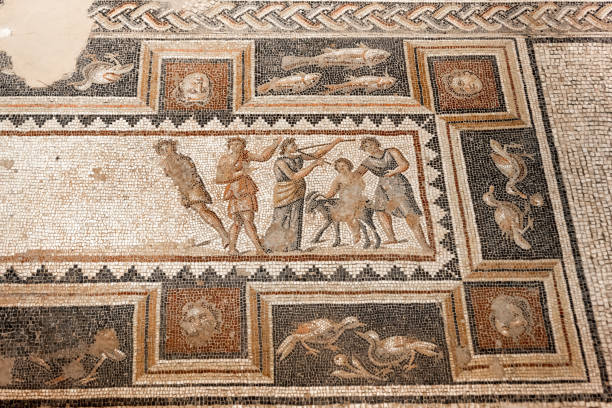 the dionysus house mosaic floor at tzipori - mosaic greek culture mythology ancient imagens e fotografias de stock