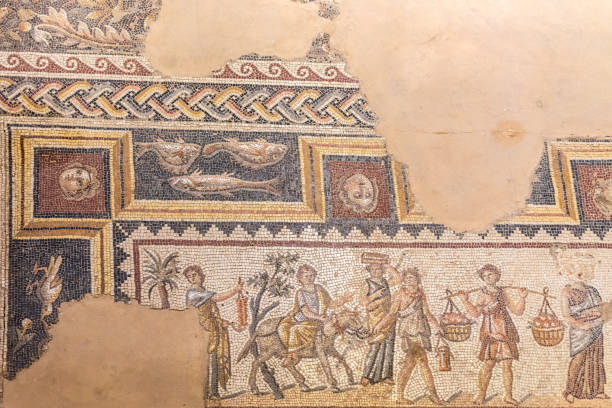 the dionysus house mosaic floor at tzipori - mosaic greek culture mythology ancient imagens e fotografias de stock