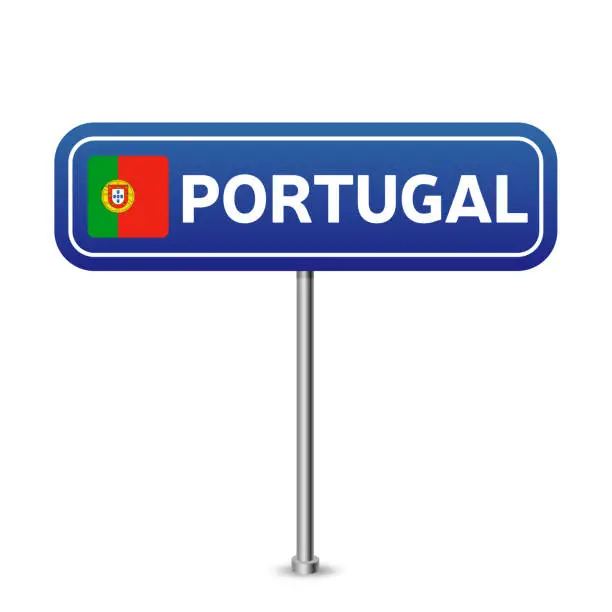 Vector illustration of portugal road sign. National flag with country name on blue road traffic signs board design vector illustration.
