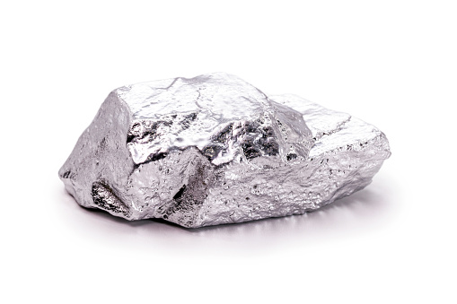 99.995% fine indium isolated on white background, metal and metallic alloy